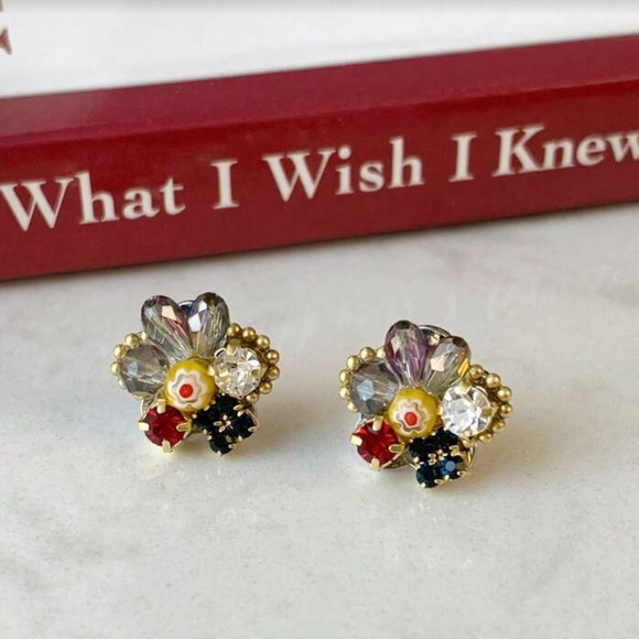 New Elegant Gold And Multicolor Floral Rhinestone Hypoallergenic Earrings